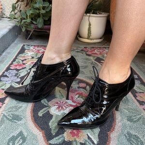 Valentino Garoavani Glossy Patent Leather Black Lace-Up Booties will Dust Bag